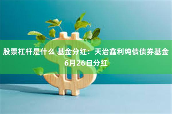 股票杠杆是什么 基金分红：天治鑫利纯债债券基金6月26日分红
